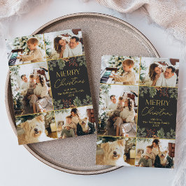 Dark Botanical Gold Script 5 Foto Kerst Kaart