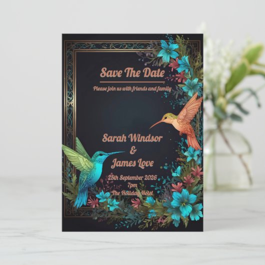 Dark Botanical Hummingbird Theme Kaart (Staand voorkant)