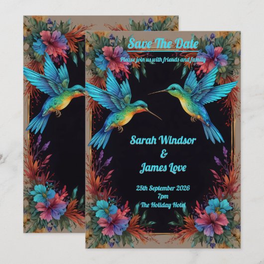 Dark Botanical Hummingbird Theme Kaart (Voorkant / Achterkant)