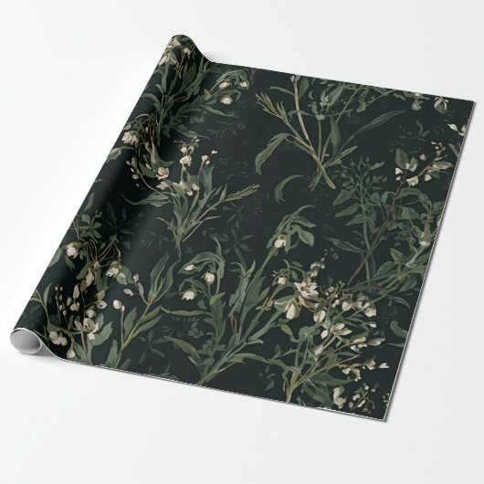 Dark Botanical Wrapping Paper Cadeaupapier (Uitgerold)