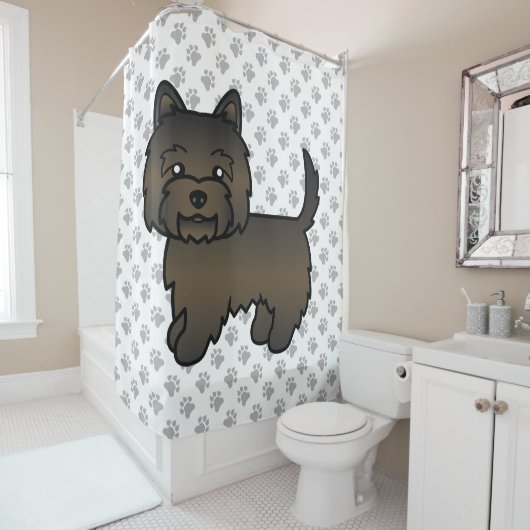 Dark Brindle Cairn Terrier Cute Cartoon Dog Douchegordijn (In situ)