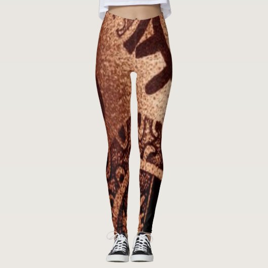 "Dark Brown Aztec Symbol Statement" Yoga Leggings (Voorkant)