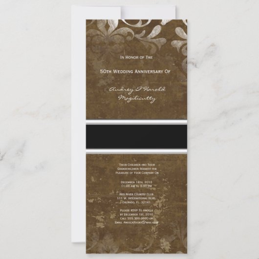 Dark Brown Damask Jubileum Party Invitation Kaart (Voorkant)