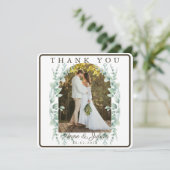 Dark Brown Eucalypthus leaves Wedding W/ 2 photos Bedankkaart (Staand voorkant)