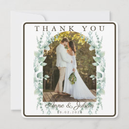 Dark Brown Eucalypthus leaves Wedding W/ 2 photos Bedankkaart
