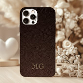 Dark Brown Faux Leather and Gold Monogram Initials Case-Mate iPhone Case