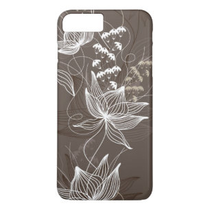 Dark Brown Floral Pattern iPhone 8/7 Plus Hoesje