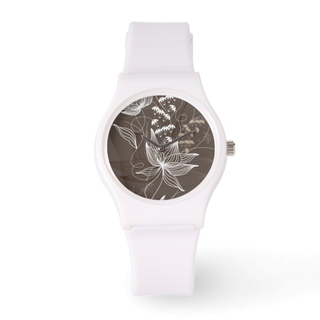 Dark Brown Floral Pattern Horloge (Voorkant)