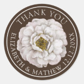 Dark Brown Floral Wedding Thank You Ronde Sticker (Voorkant)