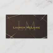 Dark Brown & Gold Accent Monogram Business Card Visitekaartje (Voorkant)