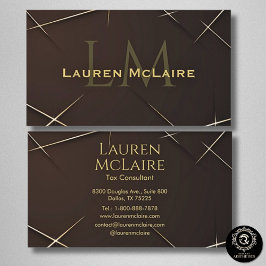 Dark Brown & Gold Accent Monogram Business Card Visitekaartje