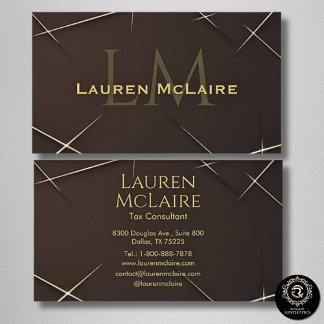 Dark Brown & Gold Accent Monogram Business Card Visitekaartje