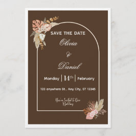 Dark Brown Minimalist Boho Wedding Invitation Kaart