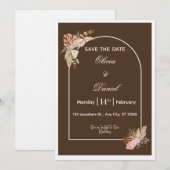 Dark Brown Minimalist Boho Wedding Invitation Kaart (Voorkant / Achterkant)