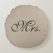 Dark Brown Mrs Burlap Round Sierkussen Rond Kussen (Voorkant)
