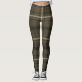 Dark Brown Neutral Rustic Military Tartan Leggings (Voorkant)