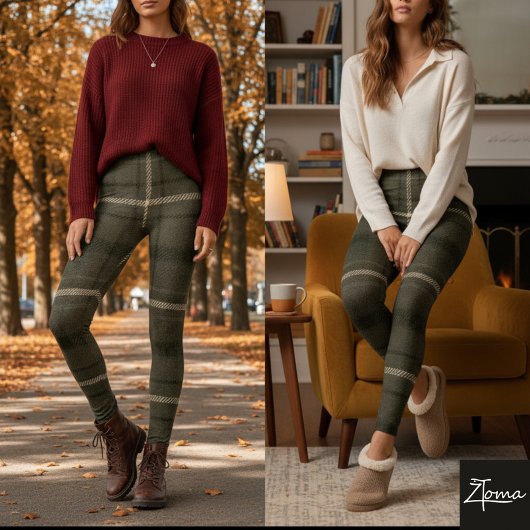 Dark Brown Neutral Rustic Military Tartan Leggings