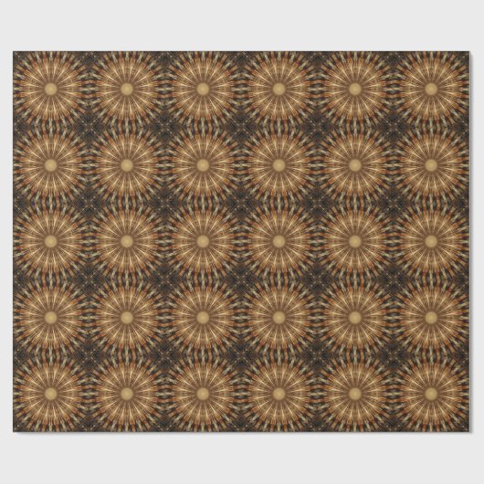 Dark Brown Oranje Kaleidoscope Mandala Art Cadeaupapier (Vlak)