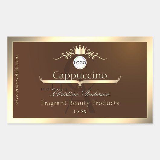 Dark Brown Product Label Gold Frame Logo Monogram (Voorkant)