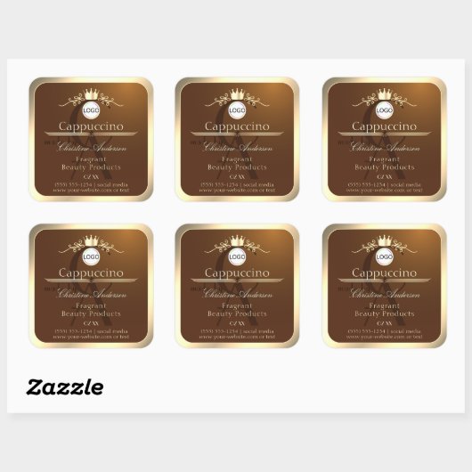 Dark Brown Product Label Gold Frame Logo Monogram (Vel)