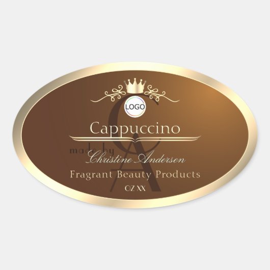 Dark Brown Product Label Gold Frame Logo Monogram (Voorkant)