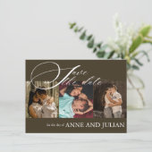 Dark Brown Save the date card 3 photo a QR Code (Staand voorkant)