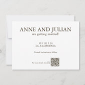 Dark Brown Save the date card 3 photo a QR Code (Achterkant)