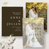 Dark Brown Wedding with a photo & QR Code Kaart