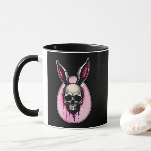Dark Bunny Skull – Gothic Style - caneca Mok (Met donut)