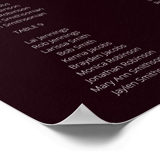 Dark Burgundy Blush Floral Seating Chart 12 Poster (Hoek)