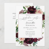 Dark Burgundy & Blush Pink Floral Gradual Party Kaart (Voorkant / Achterkant)