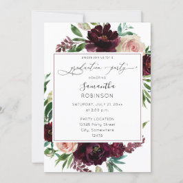 Dark Burgundy & Blush Pink Floral Gradual Party Kaart