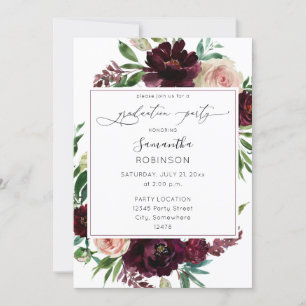 Dark Burgundy & Blush Pink Floral Gradual Party Kaart