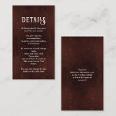 Dark Burgundy Brown Rustic Wedding Details Informatiekaartje (Voorkant / Achterkant)