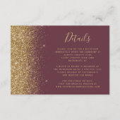 Dark Burgundy Gold Glitter Edge Weddenschap - Gege Informatiekaartje (Voorkant)