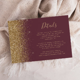 Dark Burgundy Gold Glitter Edge Weddenschap - Gege Informatiekaartje