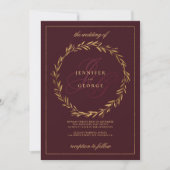 Dark burgundy gold monogram initials Wedding  Kaart (Voorkant)
