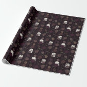 Dark Burgundy Gothic Skull & Rose Stripes Cadeaupapier (Uitgerold)