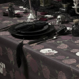 Dark Burgundy Gothic Skull & Rose Stripes Tafelkleed
