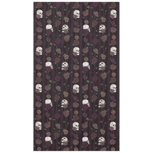 Dark Burgundy Gothic Skull & Rose Stripes Tafelkleed (Voorkant)
