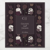 Dark Burgundy Gothic Skull & Rose Wedding Wijn Etiket (Enkel label)