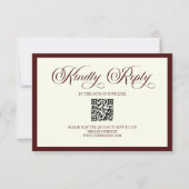 Dark Burgundy Ivory Wedding QR Code RSVP Card Kaartje (Voorkant)