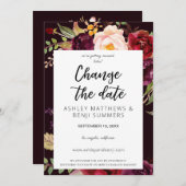 Dark Burgundy Marsala Floral verander de datum V3 Kaart (Voorkant / Achterkant)