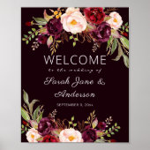 Dark Burgundy Marsala Welcome Sign Poster (Voorkant)
