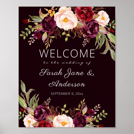 Dark Burgundy Marsala Welcome Sign Poster (Voorkant)