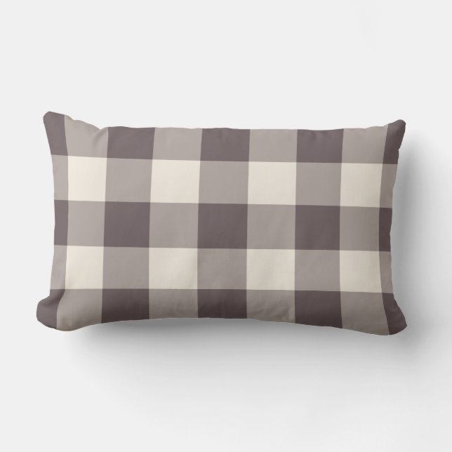 Dark Burgundy Off-White Gingham Pattern Gecontkere Buitenkussen (Voorkant)