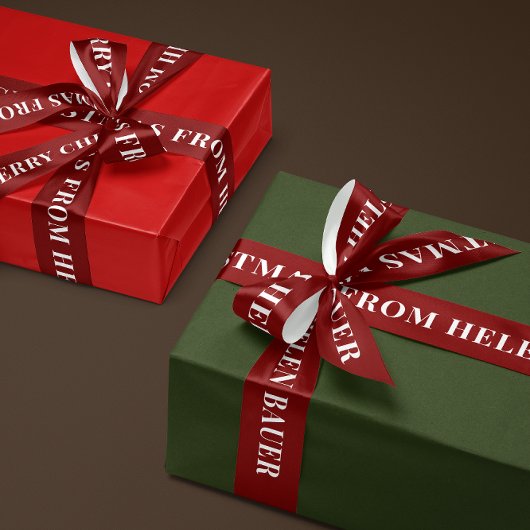 Dark Burgundy Red Simple Text Merry Christmas Gift Satijnen Lint