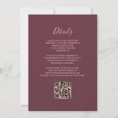 Dark Burgundy Rose Gold Glitter QR Code Wedding Kaart (Achterkant)