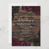Dark Burgundy Rozen Wood Black Wedding Kaart (Voorkant)