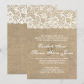 Dark Burlap en Lace Rustic Wedding Invitation Kaart (Voorkant / Achterkant)